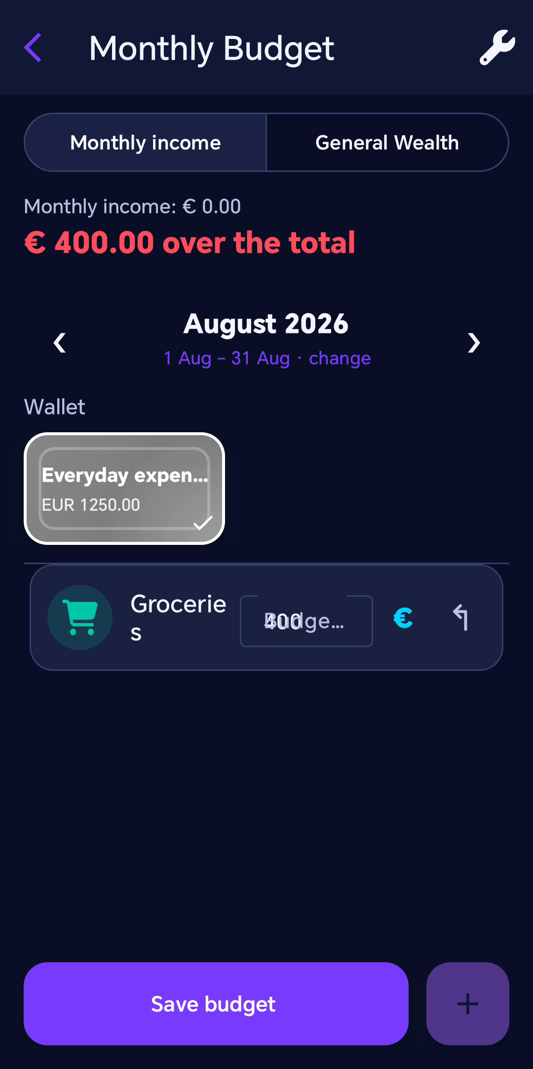 Monthly category budget